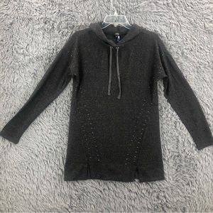 Orly Shirt Womens Small Grey Embellished Long Sleeve Hooded Pullover
